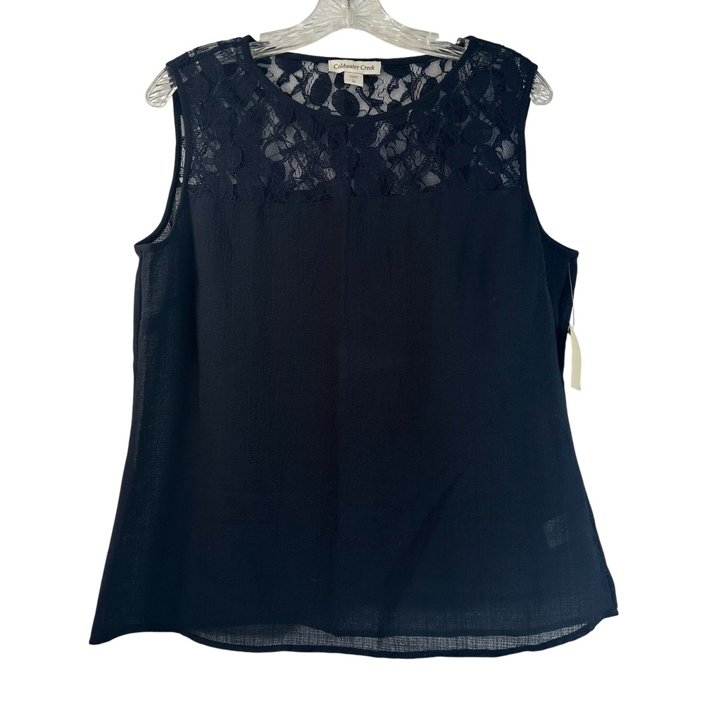 Coldwater Creek Navy Blue Lace Drift Shell Sleeveless Top Large 14 NWT